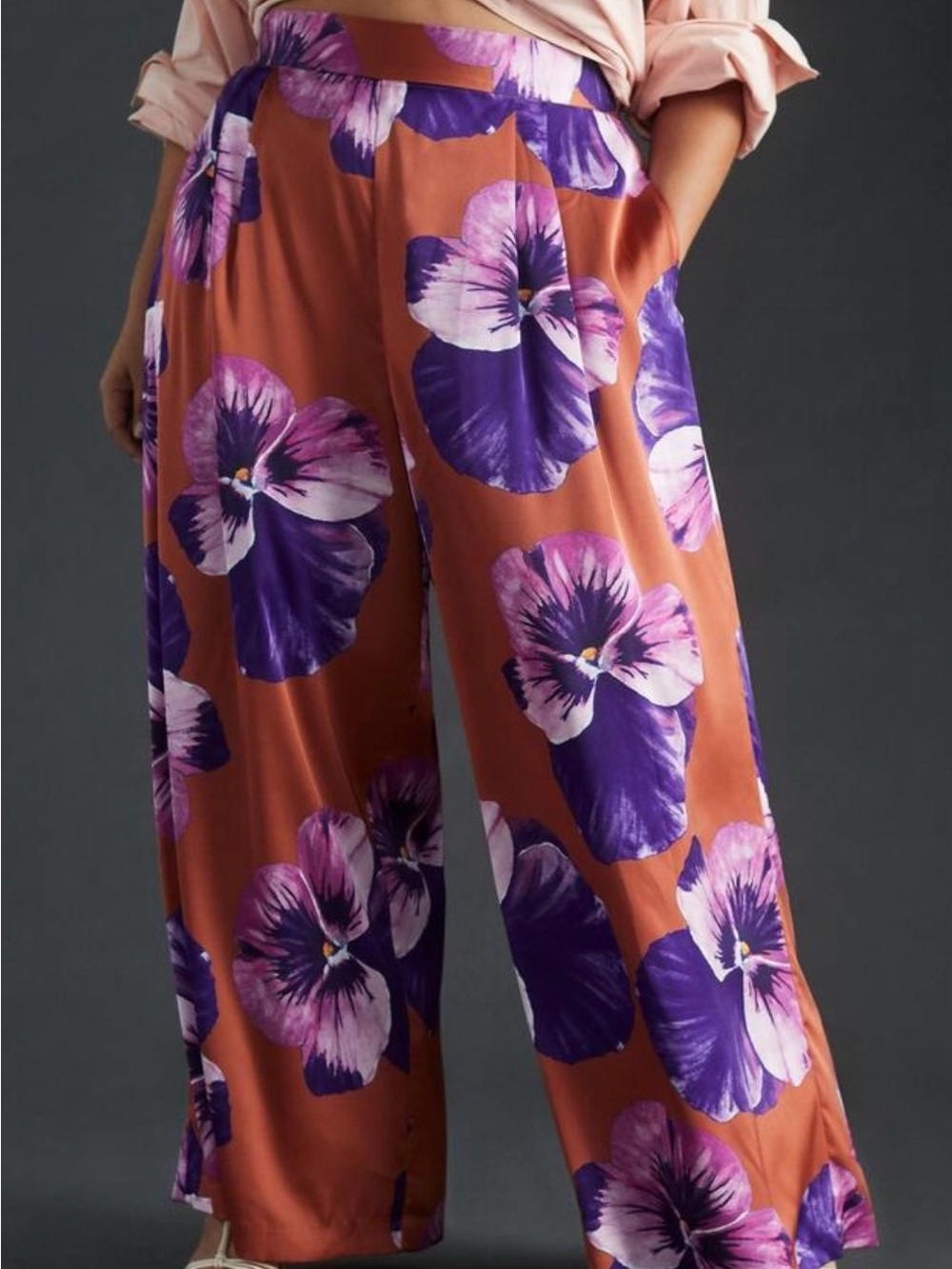Hutch Rust Wide-Leg Pants with Purple Floral Print